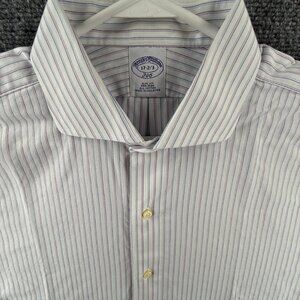 Brooks Brothers Blue White Cotton Non-Iron Slim 17 2/3 Striped Men Long Sleeve